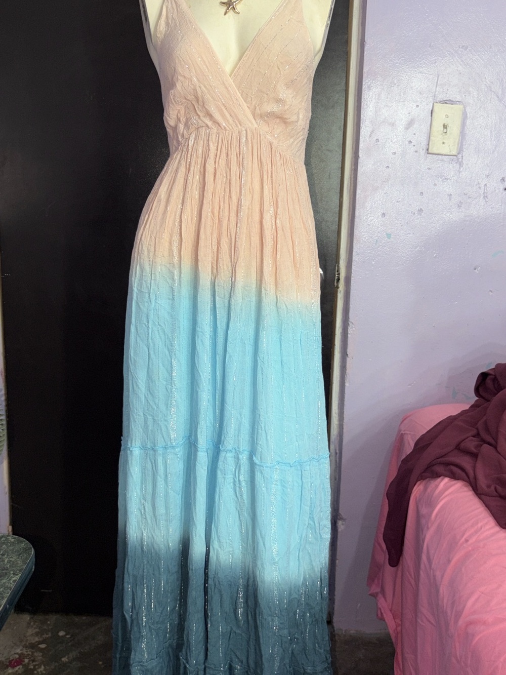Sleeveless Ombre Maxi Dress in Peach and Light Blue